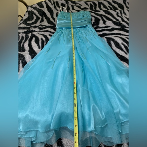 Masquerade Aqua Sequined Strapless MIDI Cocktail Prom Dress Size 3/4 Y2K Vintage - Picture 8 of 8